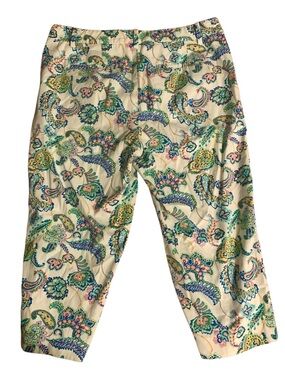 Woman’s size 8 Talbots Cream Paisley Capri Pants with Green & Blue Accents